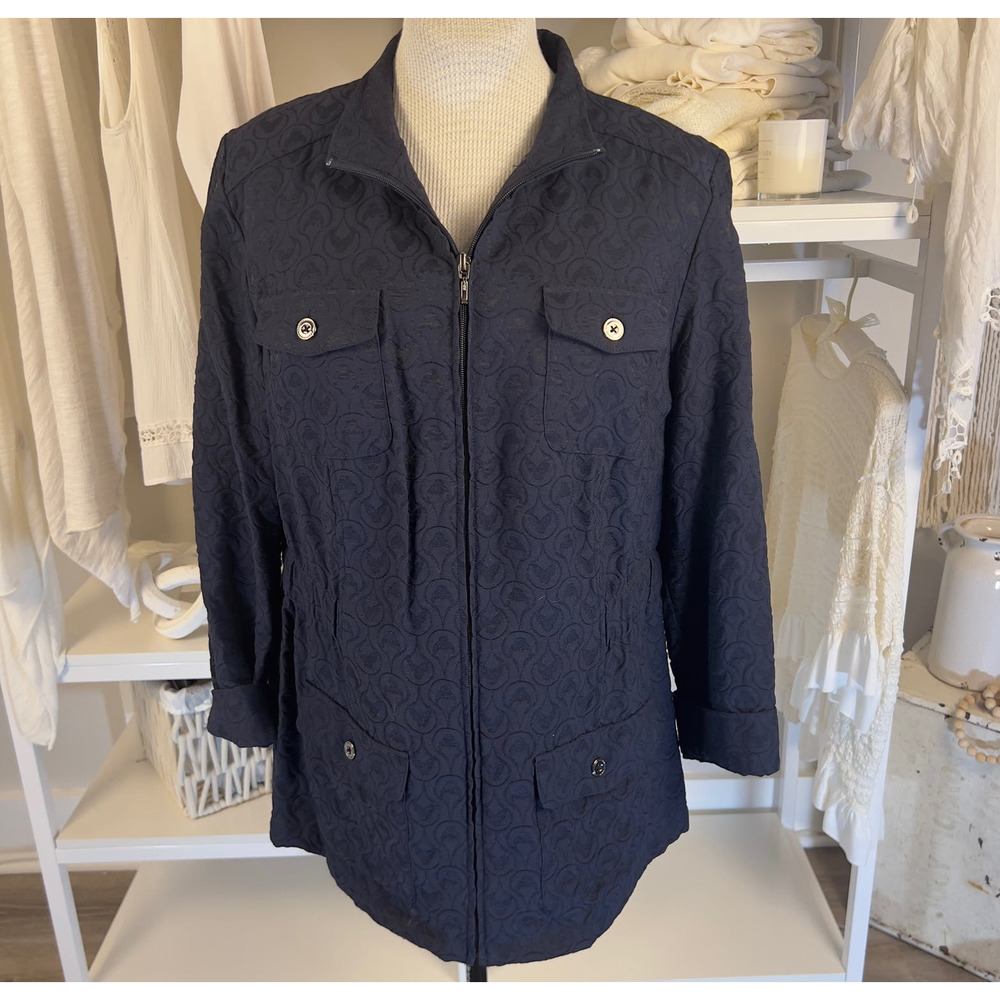 CJ Banks Navy Quilted Zip-Front Jacket